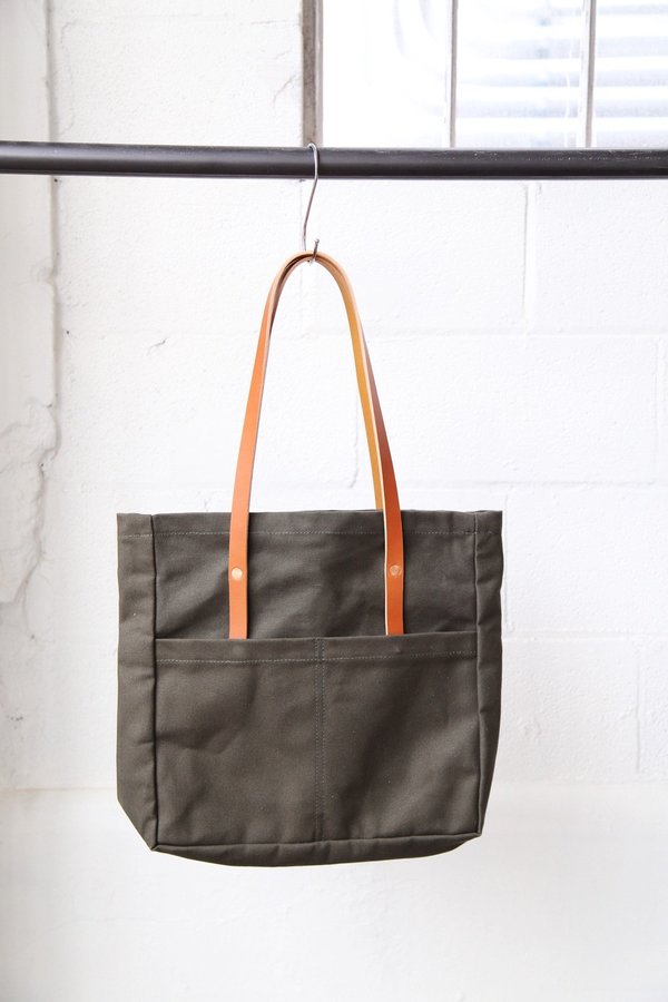 Foxtrot Supply Co. Utility Tote - Army Green with Cognac Leather Handles Foxtrot Supply Co. Utility Tote - Army Green with Cognac Leather Handles