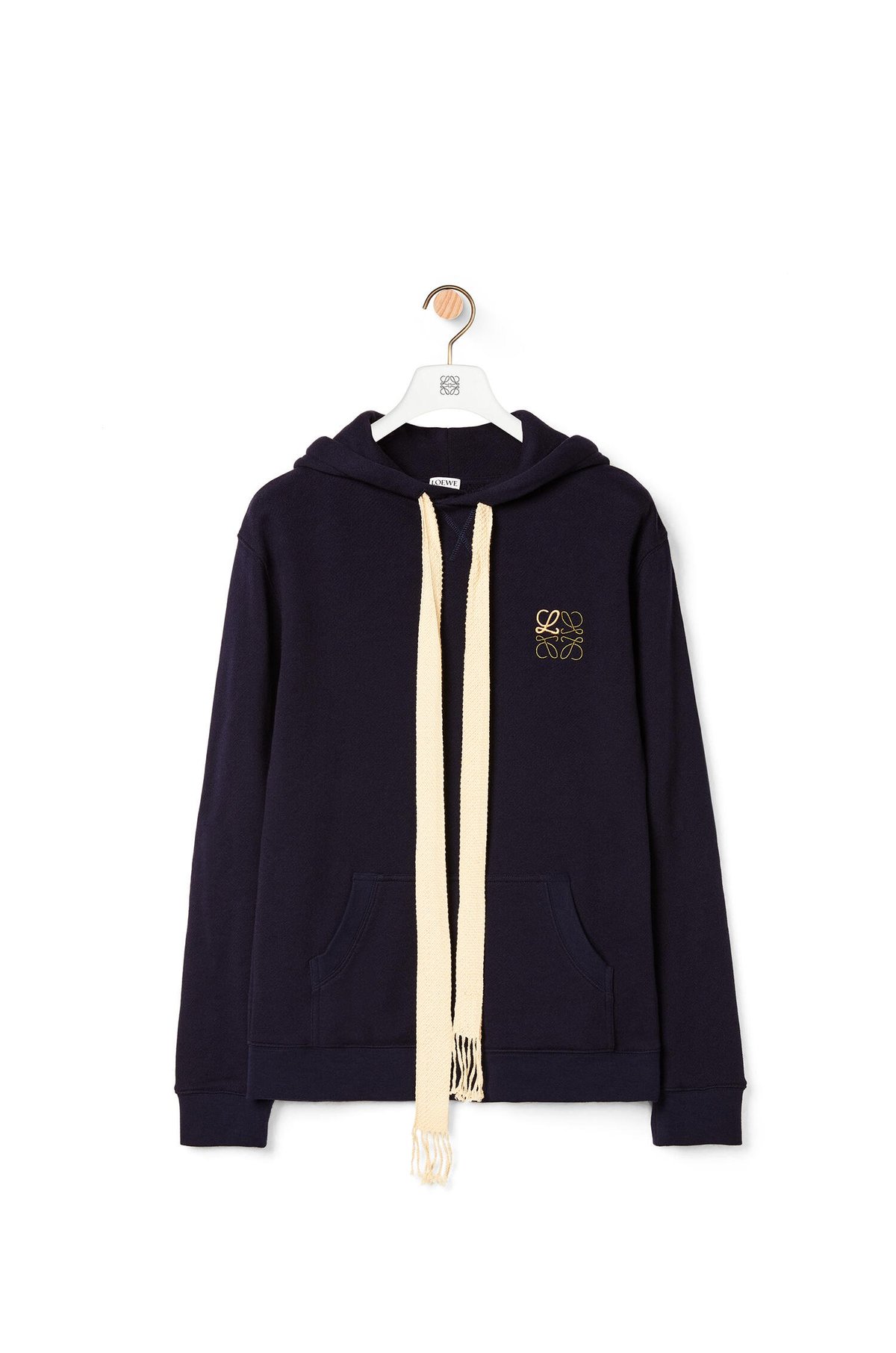 LOEWE Cotton Embroidered Anagram Hoodie - Navy Blue | Garmentory