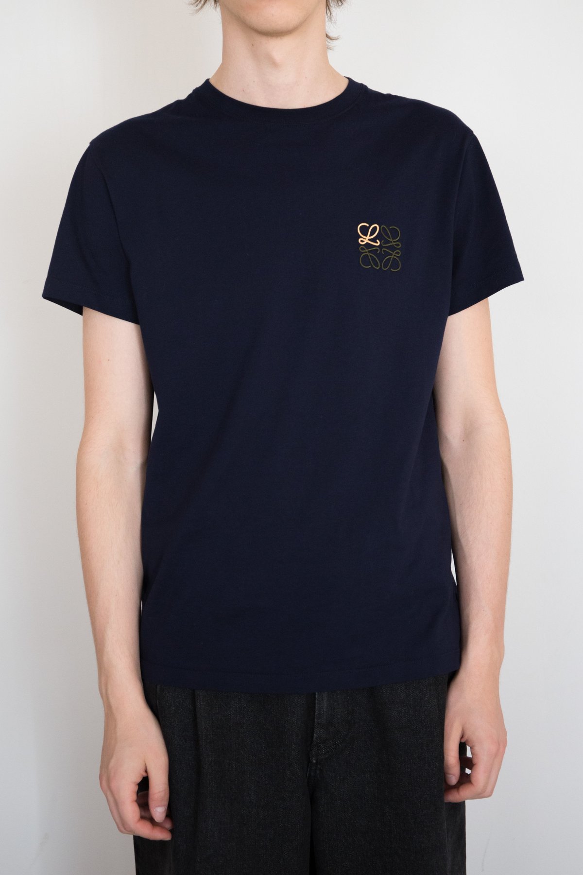LOEWE Cotton Embroidered Anagram T-Shirt - Navy Blue | Garmentory