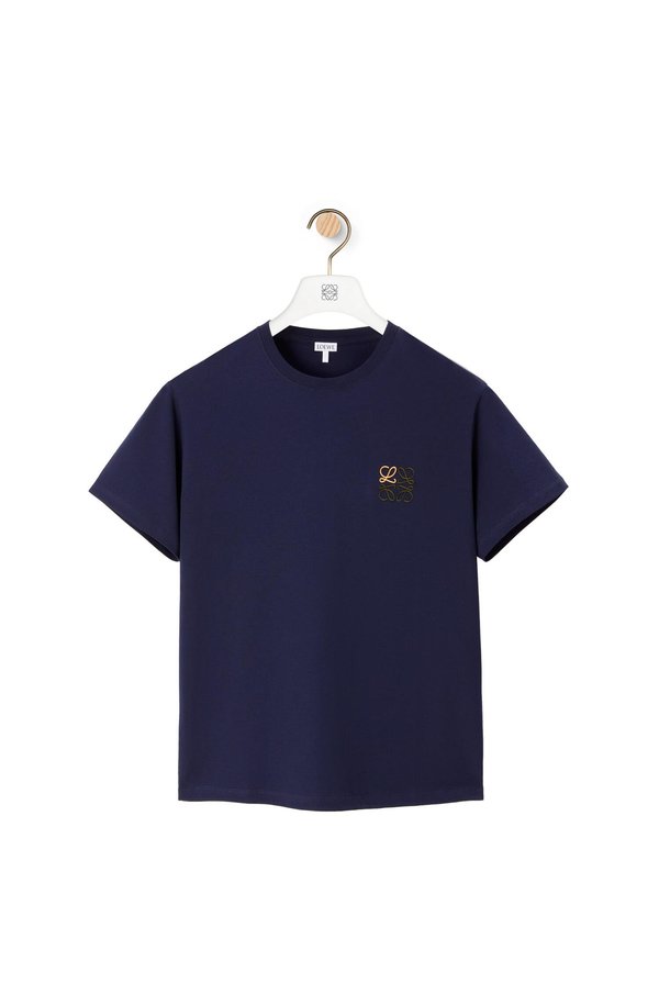 LOEWE Cotton Embroidered Anagram T-Shirt - Navy Blue | Garmentory