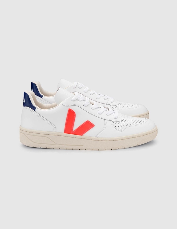 VEJA V-10 Leather Sneakers - Orange Fluo/Cobalt VEJA V-10 Leather Sneakers - Orange Fluo/Cobalt