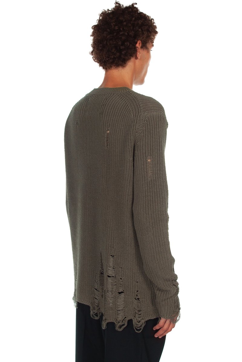 Song for the Mute Oversized Distressed Knit Sweater - Olive 
