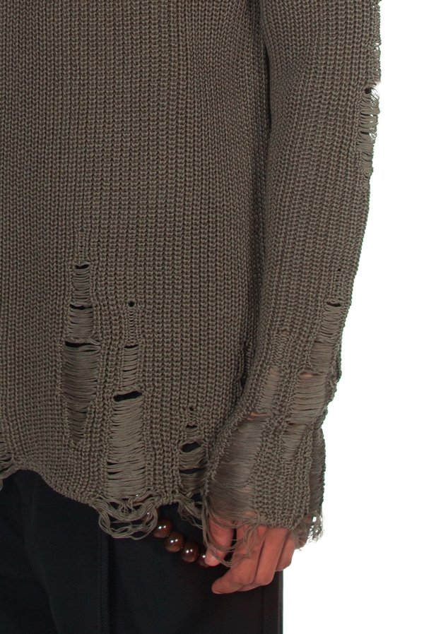 Song for the Mute Oversized Distressed Knit Sweater - Olive 