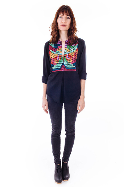 Mara Hoffman Radial Embroidered Pleat Front Blouse Mara Hoffman Radial Embroidered Pleat Front Blouse