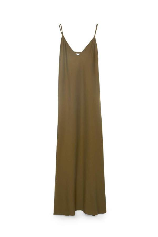 Kowtow Ada Long Slip Dress - Khaki Green | Garmentory