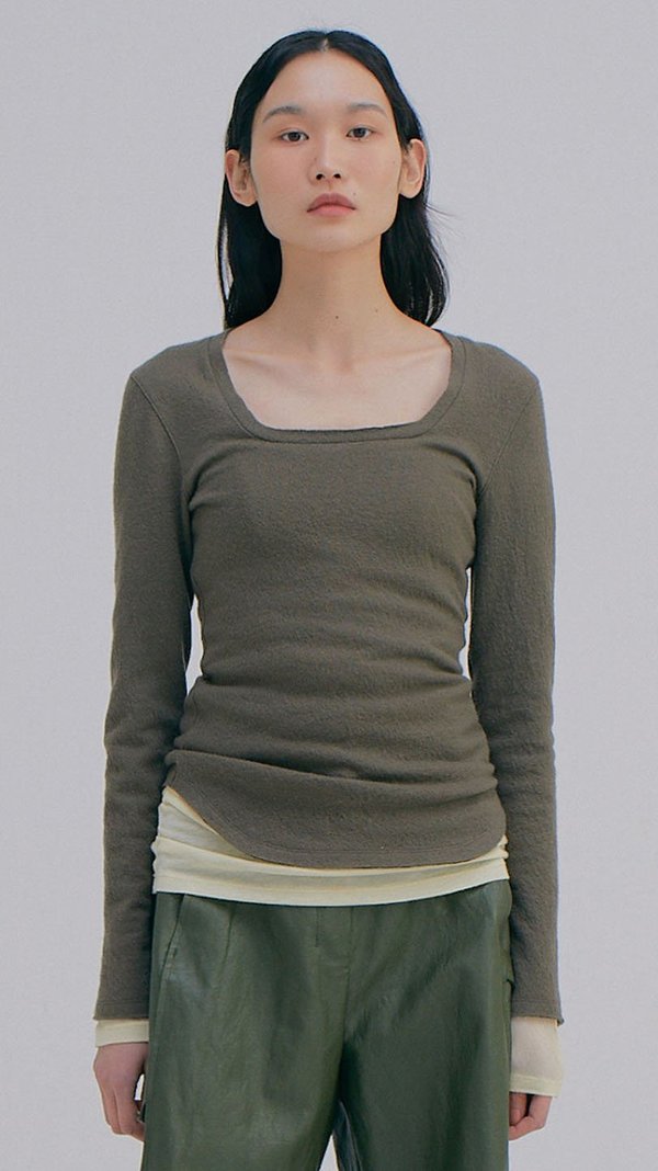 Wnderkammer Wool Square Neck Tee - Khaki Wnderkammer Wool Square Neck Tee - Khaki