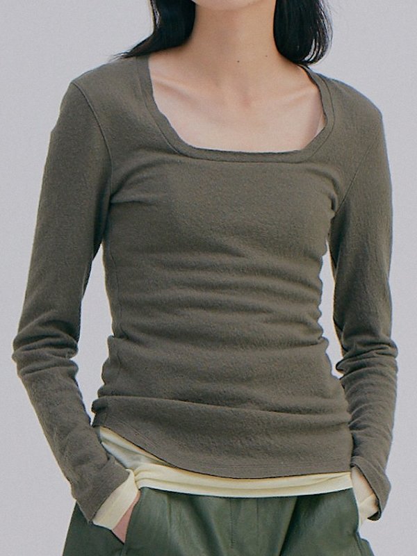 Wnderkammer Wool Square Neck Tee - Khaki Wnderkammer Wool Square Neck Tee - Khaki
