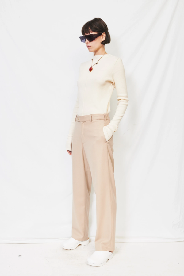 Unisex Assembly Wool Flat Front Pant - Cream Unisex Assembly Wool Flat Front Pant - Cream