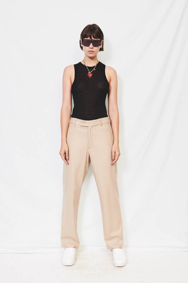 Unisex Assembly Wool Flat Front Pant - Cream Unisex Assembly Wool Flat Front Pant - Cream