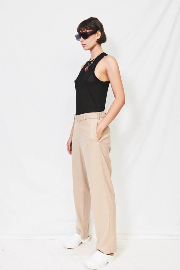 Unisex Assembly Wool Flat Front Pant - Cream Unisex Assembly Wool Flat Front Pant - Cream