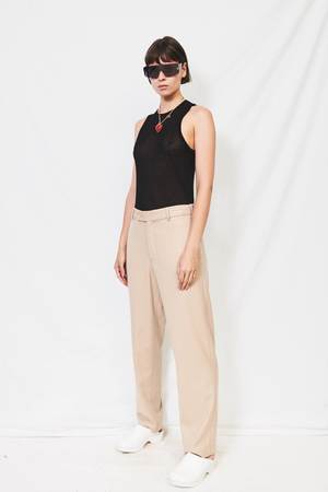 Unisex Assembly Wool Flat Front Pant - Cream Unisex Assembly Wool Flat Front Pant - Cream