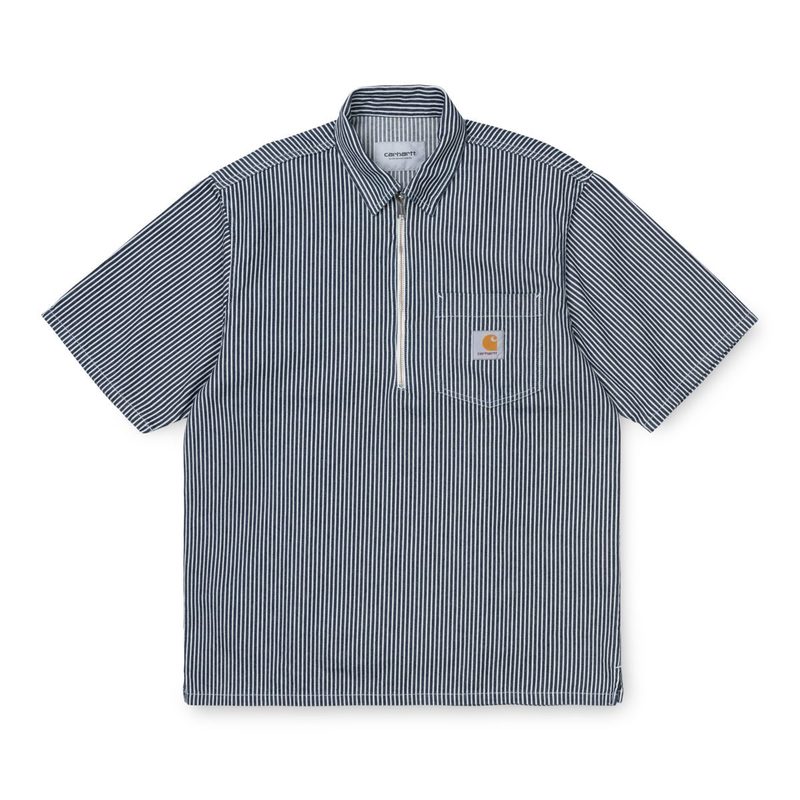 トップス carhartt wip s/s dash shirt CARHARTT WIP S/S DASH zip SHIRT - BLUE / WHITE RINSED