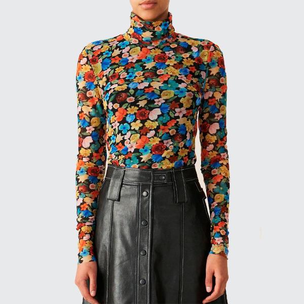 Ganni Printed Mesh Rollneck Top - Multi 