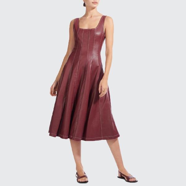 knee length dresses for ladies Lila Burgundy Faux Leather Plunge-Neck Maxi Dress With Split  Club L  London