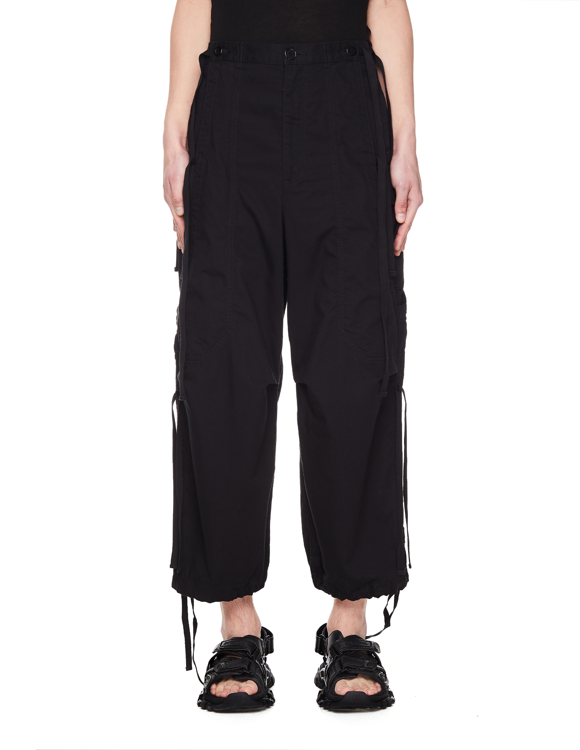 black cotton cargo trousers