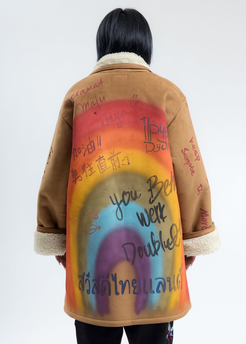 Doublet Message Hand-Painted Mouton Coat - Camel | Garmentory
