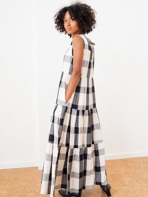 chinese dress ladies Plaid Maxi Dress Brown Plaid / Medium