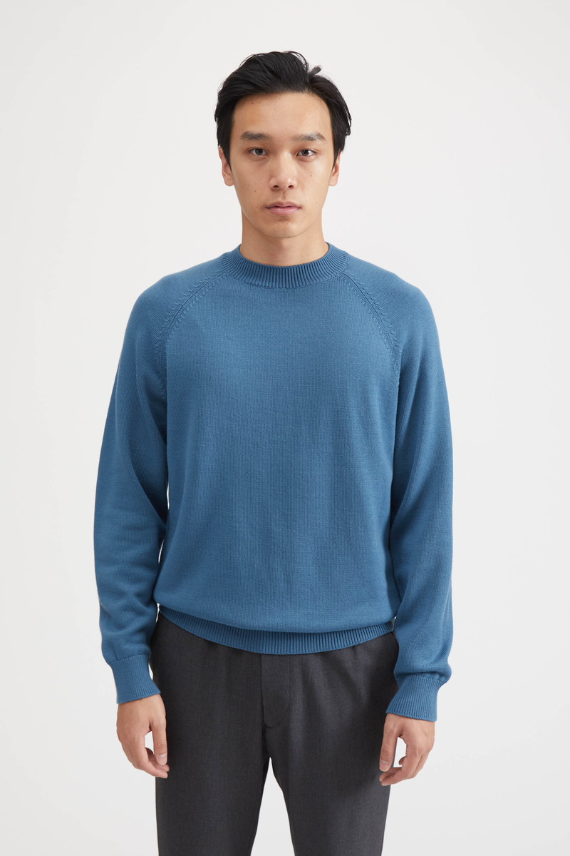 Batoner Aging Wool Knit Crew Neck Sweater - Blue | Garmentory