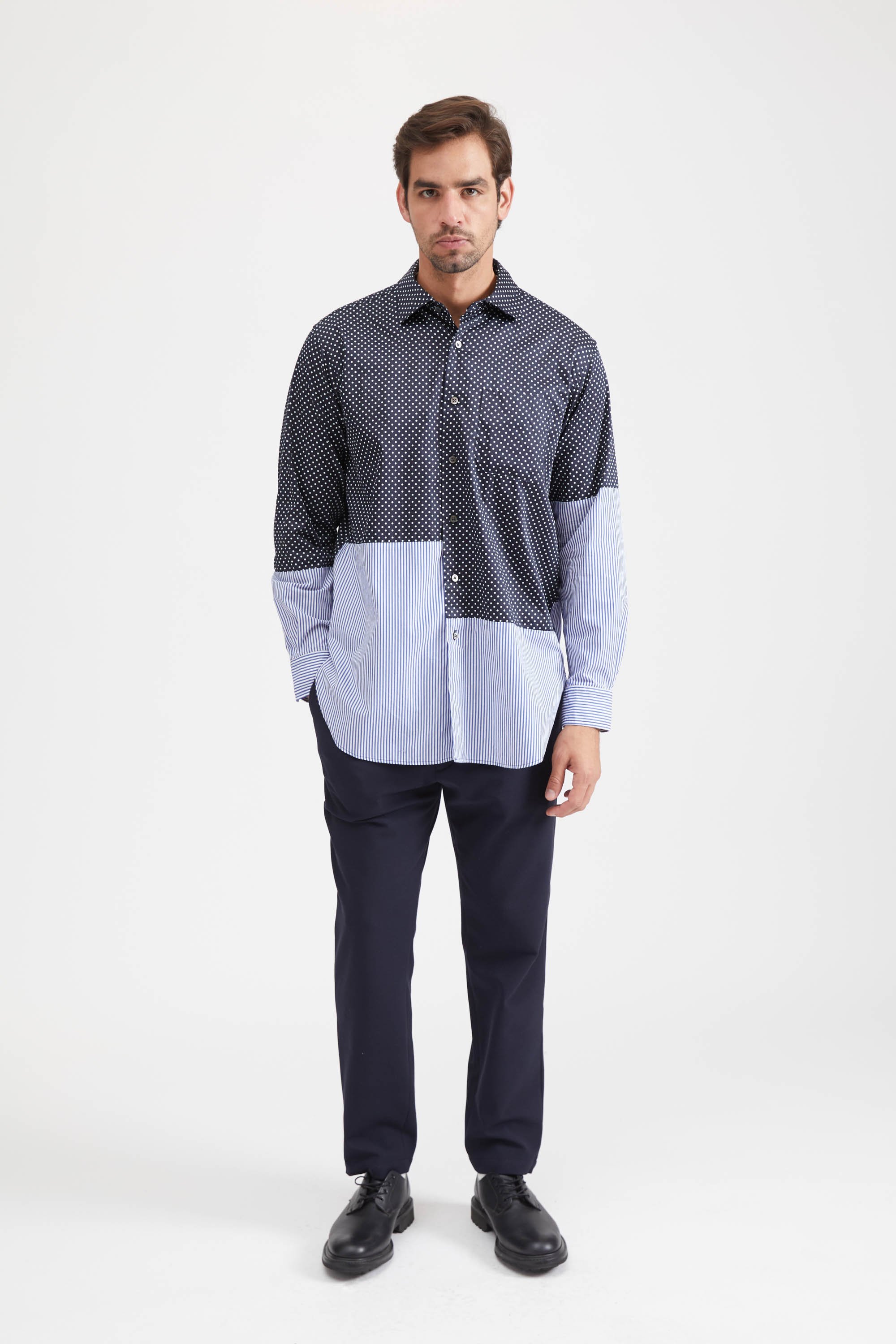 Engineered Garments SPREAD COLLAR SHIRT IN COTTON BIG POLKA DOT  