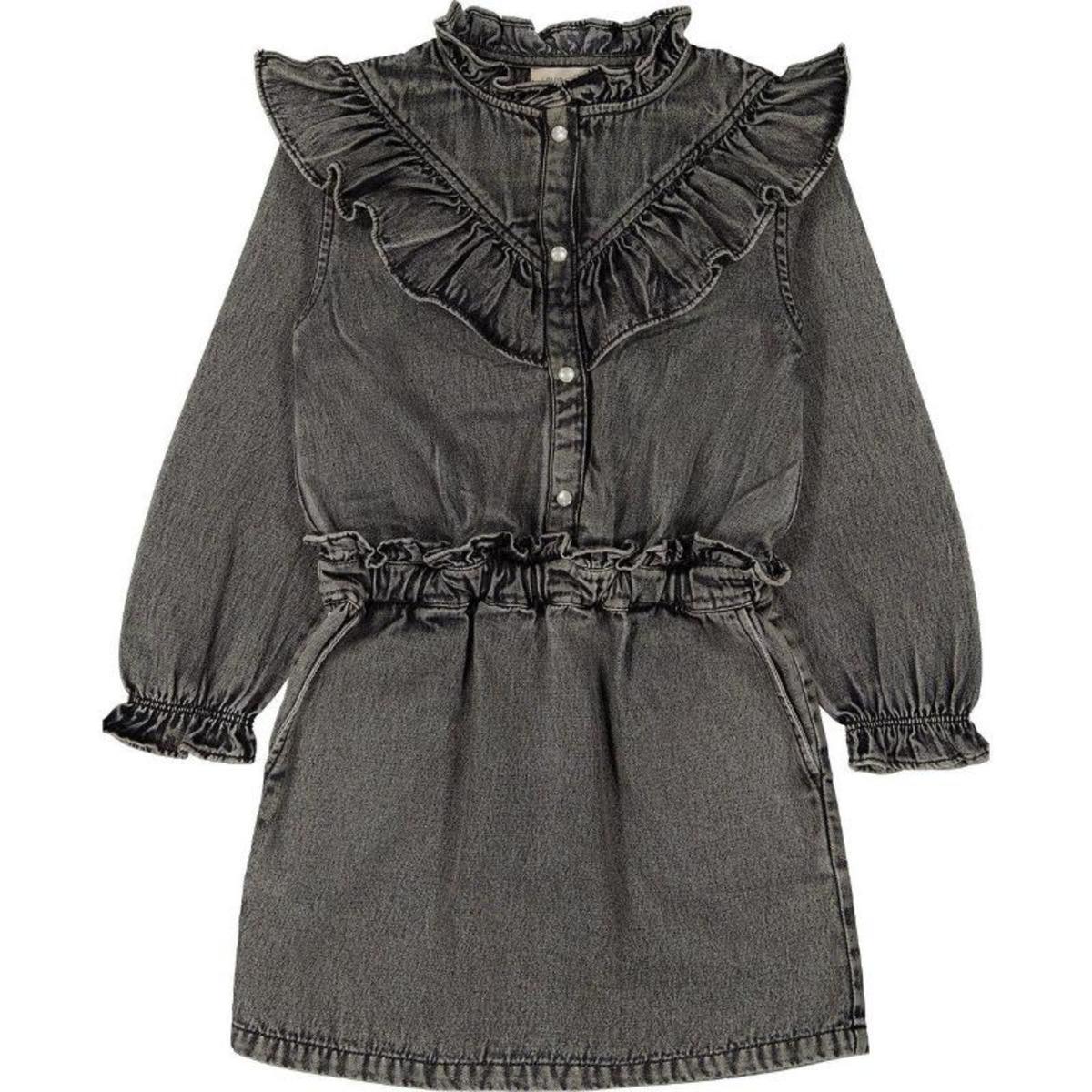 Kids Louis Louise Folk Dress - Washed Denim Grey | Garmentory