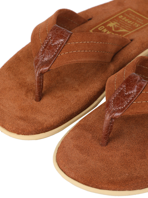 ISLAND SLIPPER Suede Sandal With Leather Thong - PEANUT/COGNAC