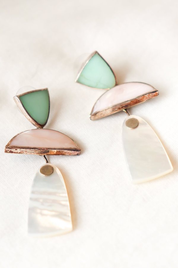 Octave Jewelry Trio Earring - Chrysoprase/Pink Opal/Mother of Pearl Octave Jewelry Trio Earring - Chrysoprase/Pink Opal/Mother of Pearl