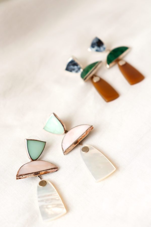 Octave Jewelry Trio Earring - Chrysoprase/Pink Opal/Mother of Pearl Octave Jewelry Trio Earring - Chrysoprase/Pink Opal/Mother of Pearl