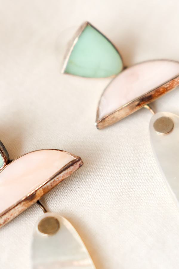 Octave Jewelry Trio Earring - Chrysoprase/Pink Opal/Mother of Pearl Octave Jewelry Trio Earring - Chrysoprase/Pink Opal/Mother of Pearl