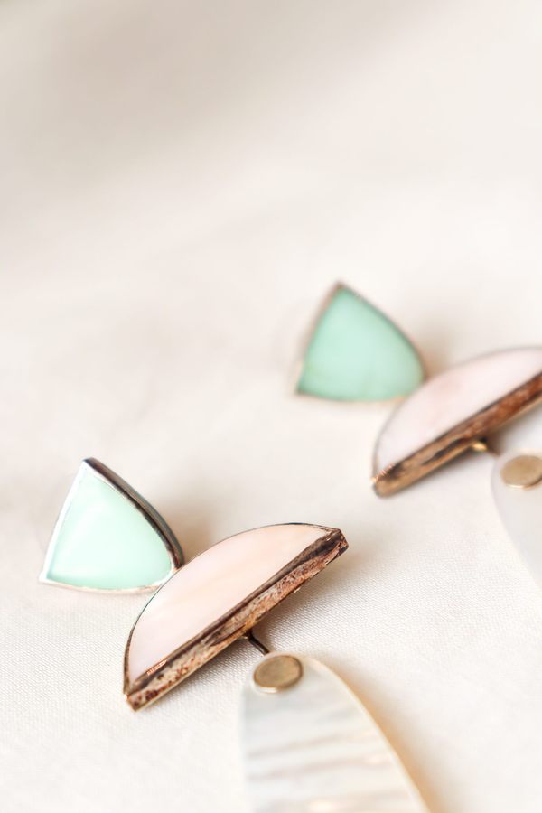 Octave Jewelry Trio Earring - Chrysoprase/Pink Opal/Mother of Pearl Octave Jewelry Trio Earring - Chrysoprase/Pink Opal/Mother of Pearl
