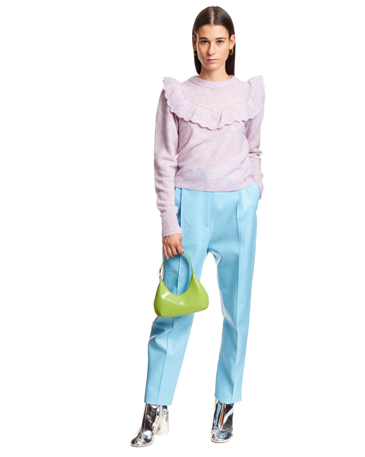 blue faux leather trousers
