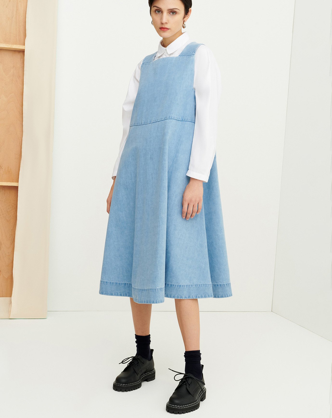 Kowtow Ray Pinafore - Pale Blue Denim | Garmentory