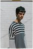Ecru & Navy Striped Knit Cotton Cashmere Oversized Sweatshirt - Thumbnail 1