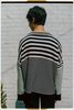 Ecru & Navy Striped Knit Cotton Cashmere Oversized Sweatshirt - Thumbnail 2