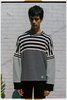 Ecru & Navy Striped Knit Cotton Cashmere Oversized Sweatshirt - Thumbnail 3