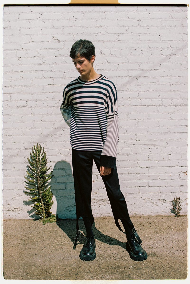 Ecru & Navy Striped Knit Cotton Cashmere Oversized Sweatshirt