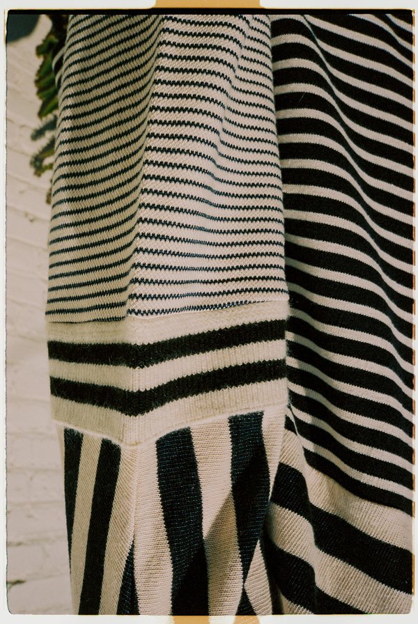 Ecru & Navy Striped Knit Cotton Cashmere Oversized Sweatshirt