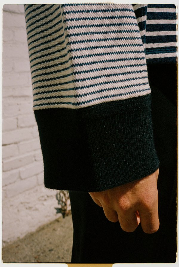 Ecru & Navy Striped Knit Cotton Cashmere Oversized Sweatshirt