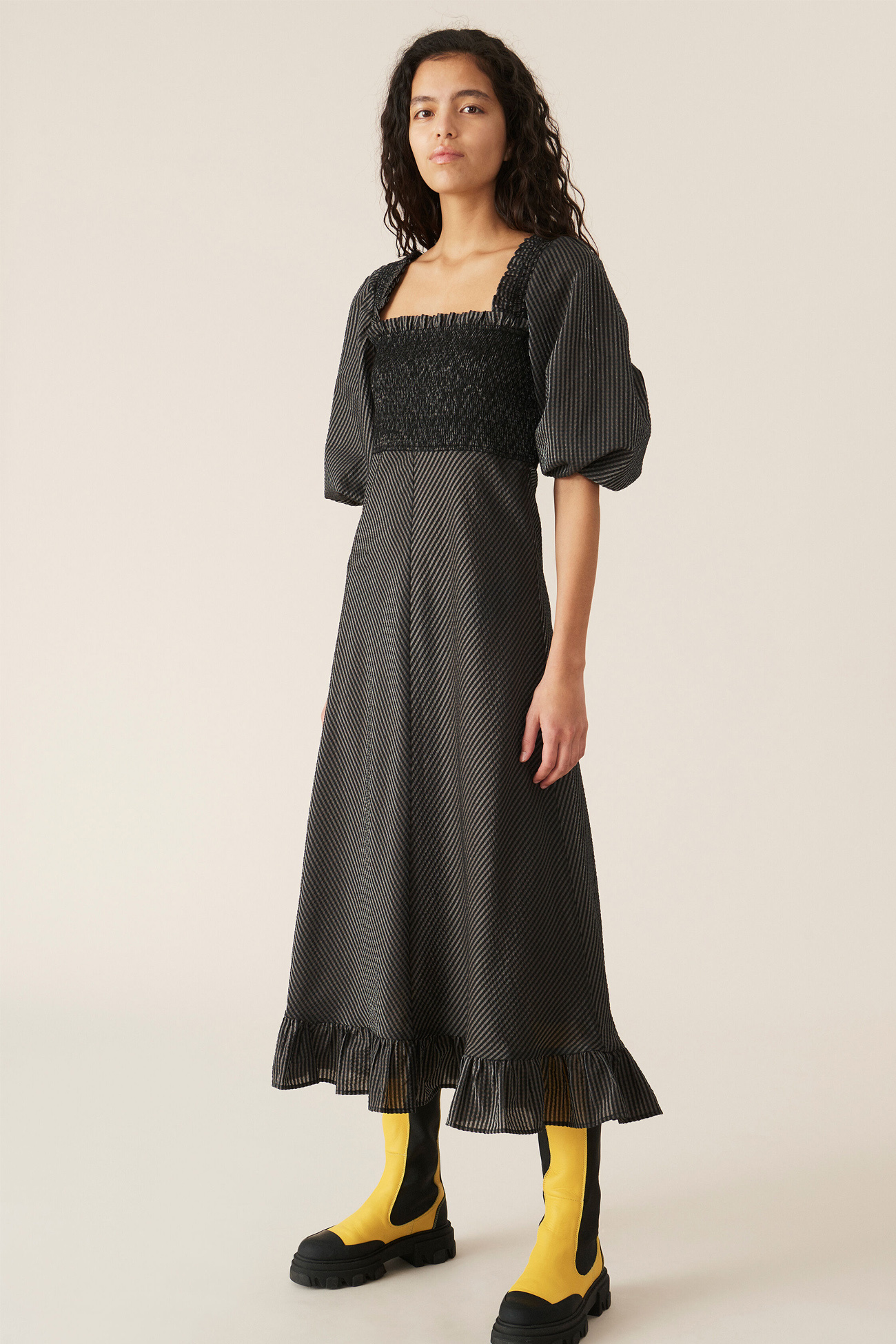 Ganni Maxi Dress Seersucker Check