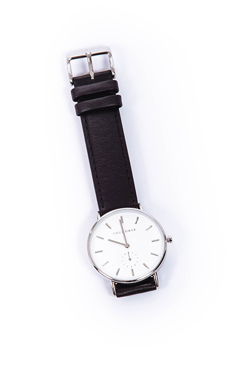 The Horse Polished Steel & Black Leather Watch The Horse Polished Steel & Black Leather Watch