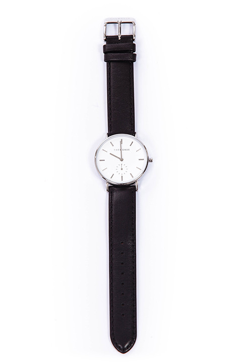 The Horse Polished Steel & Black Leather Watch The Horse Polished Steel & Black Leather Watch