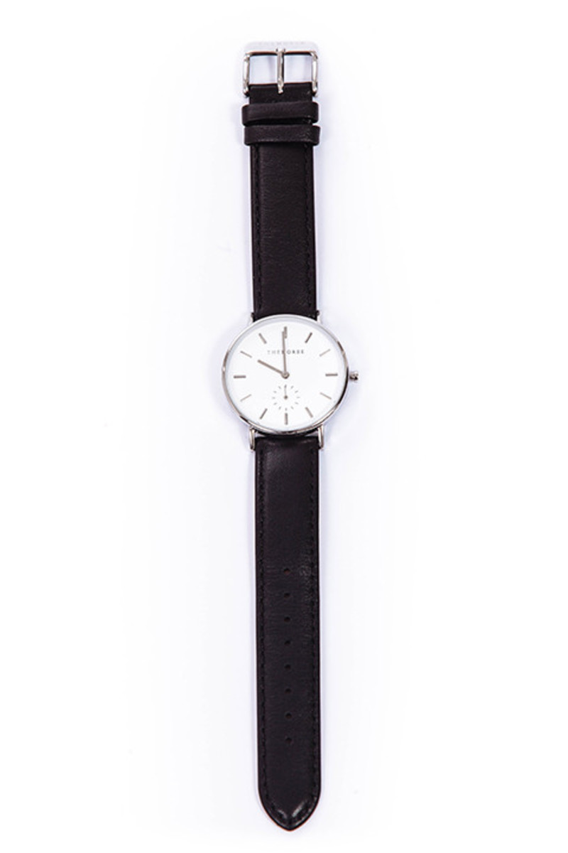The Horse Polished Steel Black Leather Watch Garmentory
