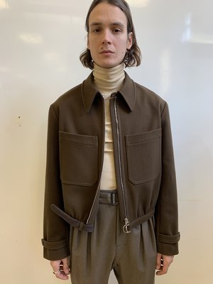 Dark Brown Wool Melton Zipped Blouson | Garmentory