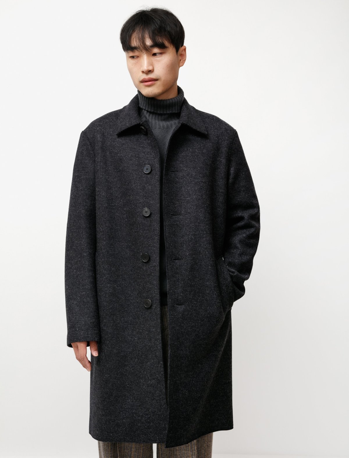 Harris Wharf London Mac Coat Double Faced Twill - Charcoal