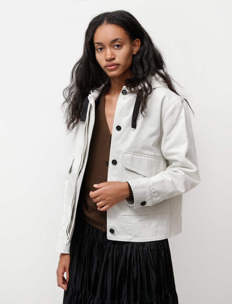 Margaret Howell MHL Cropped Hooded Jacket Heavy Drill - Off White