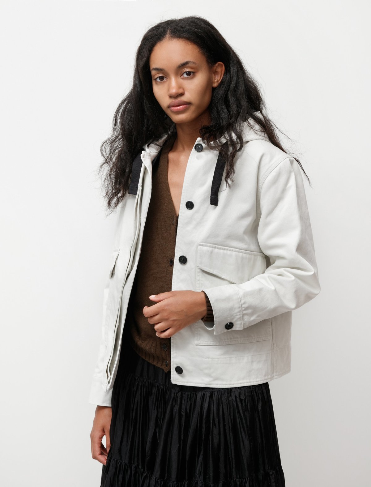 Margaret Howell MHL Cropped Hooded Jacket Heavy Drill - Off White