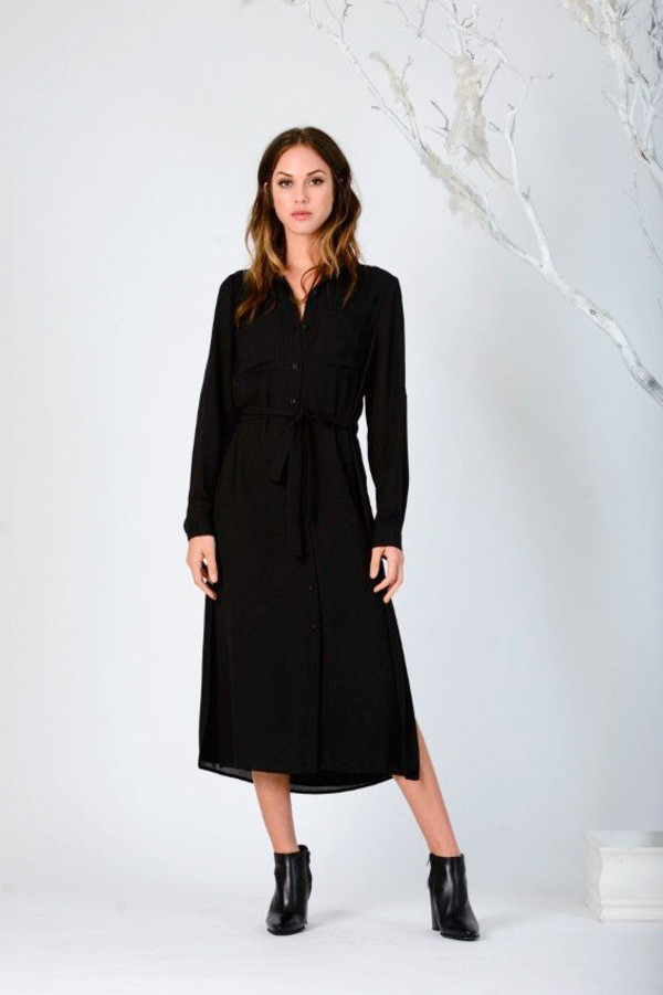 LUCCA Button-Up Black Shirtdress