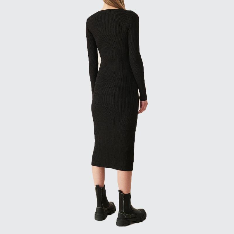 GANNI ガニー Black Melange Knit Dress Ganni Melange Knit Square Neck Dress - Chickory | Garmentory