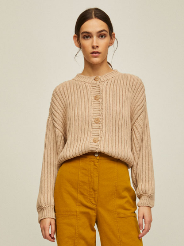 Rita Row Open Knitted Cardigan - Nude 