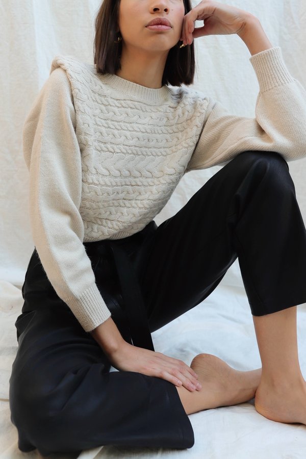 MOODIE Notched Shoulder Sweater - Ivory 
