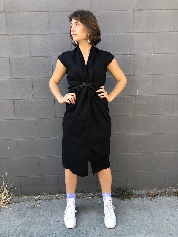 Miranda Bennett Linen Knot Dress - Black | Garmentory Miranda Bennett Linen Knot Dress - Black | Garmentory